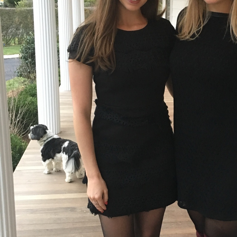 Maje black mini dress with lace, size M